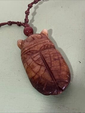 Carved Brown Jade Cicada Pendant Necklace